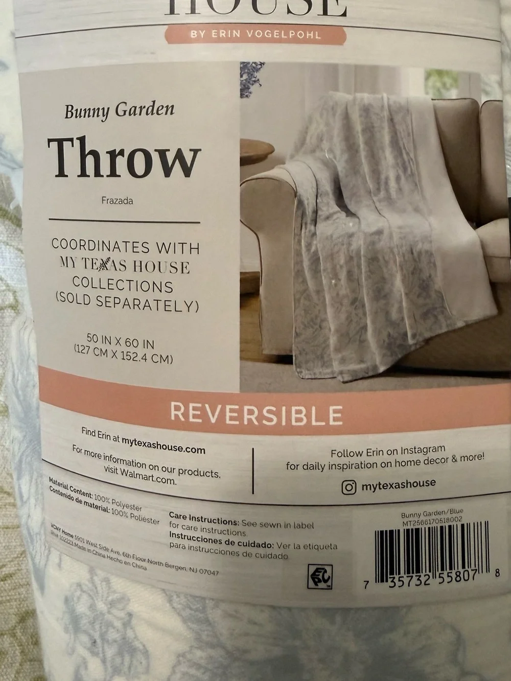 My Texas House Bunny Garden Reversible Sherpa Throw Blanket 50x60 NWT